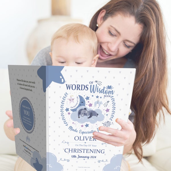 Christening Present Personalised, A Unique Personalised Christening Book of Special Words Of Wisdom Made for A Child's Christening Day