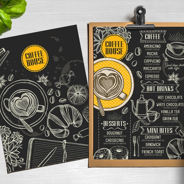 Barra de café, Vintage aviador del restaurante, bricolaje para imprimir Digital menú