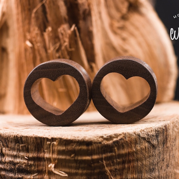 Hearts Plug earings - Brazil Nut wood ear gauges with carved hearts-  St. Valentines wood ear tunnels| Sizes for gauges 14mm-50mm
