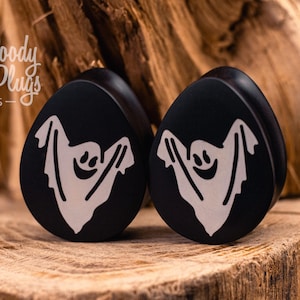 Teardrop black plugs Ghost  ear plugs - Ghost ear gauges - black ear gauges- organic ear plugs - plugs wood 11/16&#39;&#39; 3/4&#39;&#39; 7/8&#39;&#39; 25 mm -1&quot;
