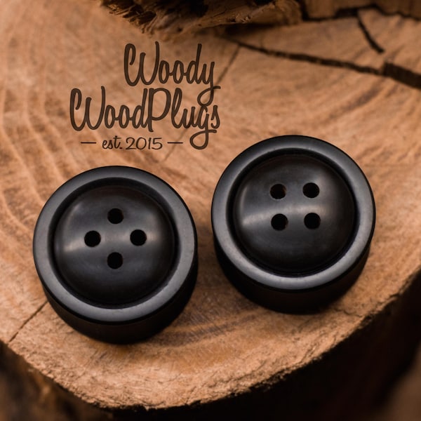 Botones para dilataciones de oreja de ebonita negra - tapones de ebonita - botones para dilataciones en la oreja - tamaños de dilataciones de oreja 14 mm 18 mm 22 mm 30 mm 34 mm 36 mm 38 mm