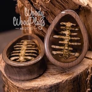 Rib cage ear plugs gauges - Resin plugs - teardrop plugs bones   gauges rib cage -wood teardrop gauges 28mm 30mm 32mm 34mm 36mm 38mm 40mm