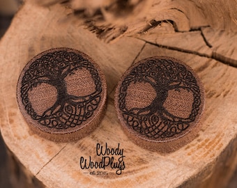 Handmade Tree of Life Ear Plugs – Sapele Wood Saddle Fit Gauges – Natural Organic Wooden Body Jewelry – Symbolic Gift for Stretched Ears
