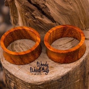 Red Padauk Wood Tunnels – Handmade Organic Ear Gauges for Stretched Lobes 00g 10mm 12mm 1/2&#39;&#39; 14mm 9/16&quot; 15mm 5/8&quot; 18mm 11/16&quot; 20 mm 13/16&quot;