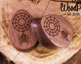 Teardrop wood plugs spider Web / Dropshaped plugs Spider / wood plugs / wood gauges Spider and web plugs 18mm plugs 20mm 22mm 24mm 25mm