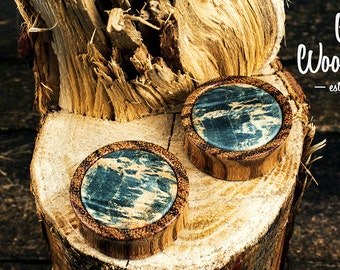 EAR PLUGS Zebrano wood plugs with blue maple inlay -plugs wood- piercing plugs 14 mm 16mm 18mm 20mm 22mm gauges 24mm 26mm 28mm 30mm