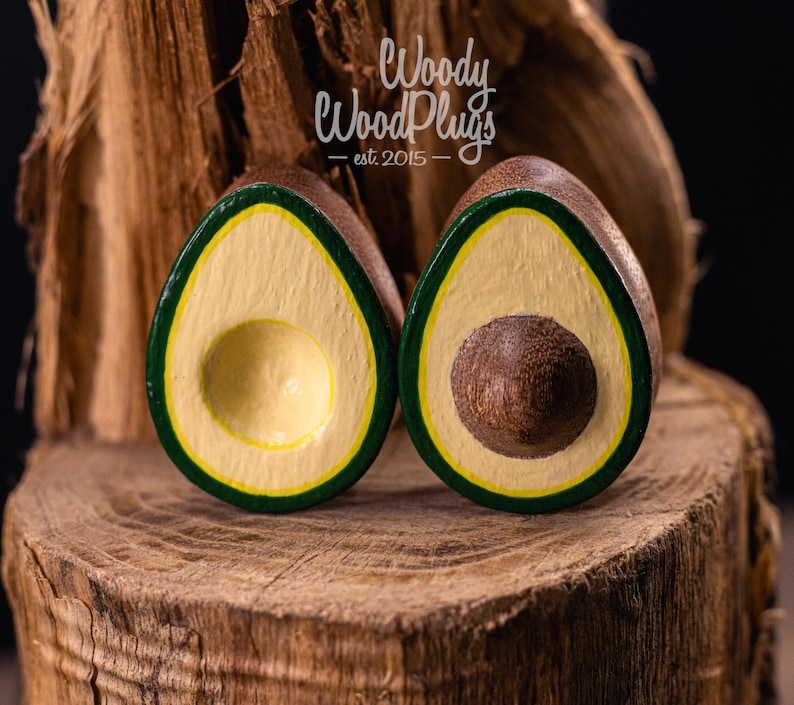 Teardrop Avocado Wood Plugs – Handmade Saddle-Fit Gauges – Organic Body Jewelry – Fun Gift for Stretched Ears 16 to 50mm Vegan Plugs image 7