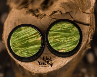 Combined black ear plugs with green Maple , black and green ear gauges size 10mm 00g 12mm 1/2'' 14mm  11/16" 5/8" 19mm 3/4" 25mm up to 2in