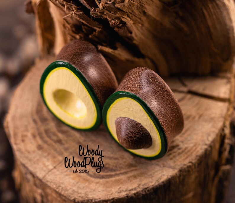 Teardrop Avocado Wood Plugs – Handmade Saddle-Fit Gauges – Organic Body Jewelry – Fun Gift for Stretched Ears 16 to 50mm Vegan Plugs image 8