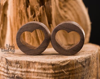 Handmade Ear Plugs with Engraved Heart – Saddle Fit Gauges – Minimalist Romantic Body Jewelry – Cute Gift for Stretched Ears 14 to 50mm