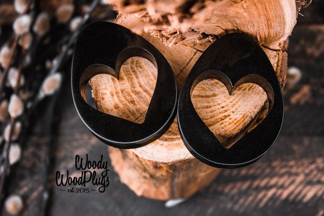 Black Ear Plugs With Hearts Hearts Ear Plugs and Gauges Etsy