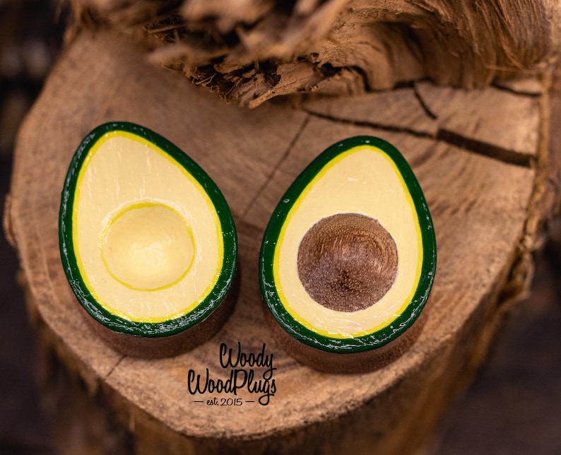 Teardrop Avocado Wood Plugs – Handmade Saddle-Fit Gauges – Organic Body Jewelry – Fun Gift for Stretched Ears 16 to 50mm Vegan Plugs image 1