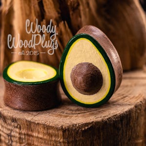 Teardrop Avocado Wood Plugs – Handmade Saddle-Fit Gauges – Organic Body Jewelry – Fun Gift for Stretched Ears 16 to 50mm Vegan Plugs image 4