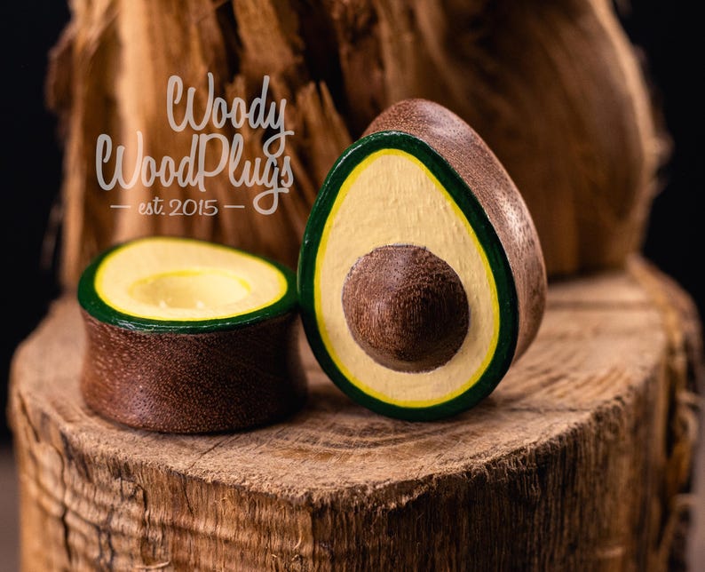Teardrop Avocado Wood Plugs – Handmade Saddle-Fit Gauges – Organic Body Jewelry – Fun Gift for Stretched Ears 16 to 50mm Vegan Plugs image 4