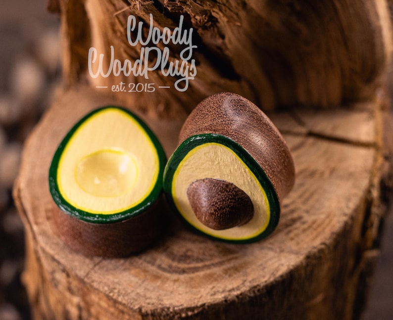 Teardrop Avocado Wood Plugs – Handmade Saddle-Fit Gauges – Organic Body Jewelry – Fun Gift for Stretched Ears 16 to 50mm Vegan Plugs image 6
