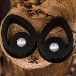 Teardrop Black Ear Gauges with Sky Blue Pearl Inlay – Handmade Black  Plugs for Stretched Ears 18mm 7/8 24mm 25mm 1inch 30mm 32mm 50mm
