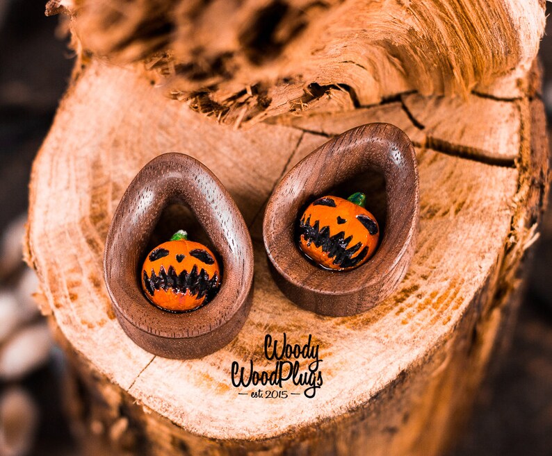 Halloween pumpkin skull ear plugs Teardrop Halloween tunnels Etsy