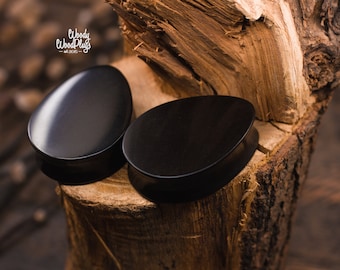 Ultra black ear plugs- Teardrop plugs - drop plugs - ebonite plugs black  18mm plugs 20mm plugs 22mm plugs 24mm plugs 26mm plugs 28mm 30mm