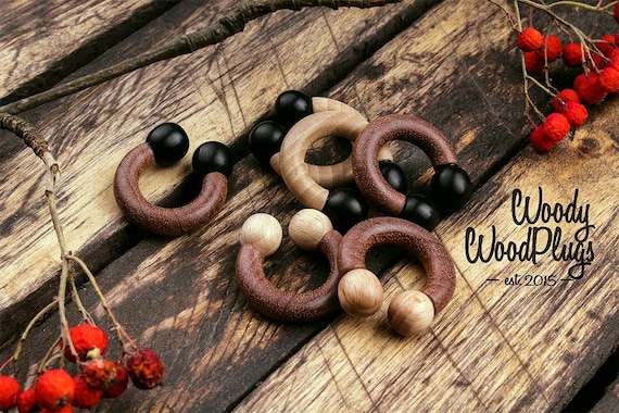 Unisex Wood Plug Earrings Wooden Horseshoe Plugs Wood Barbell Ring