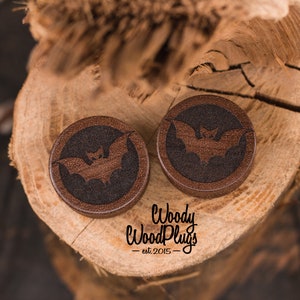 Halloween Vampire Plugs – Wooden Ear Gauges with Vampire Design – Spooky Handmade Stretching Jewelry  14 to 50mm