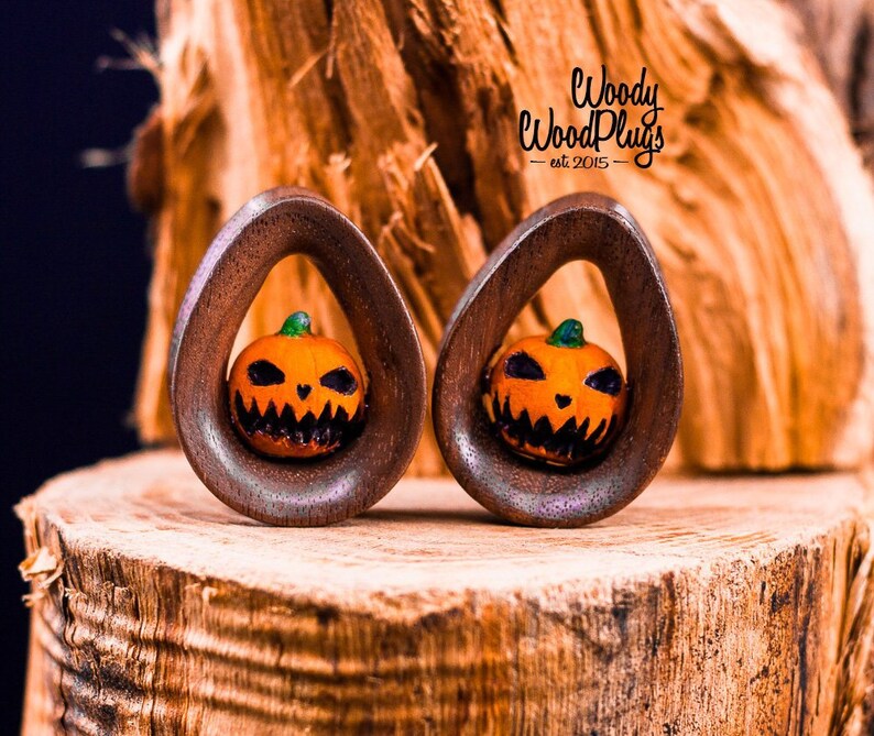 Halloween pumpkin skull ear plugs Teardrop Halloween tunnels Etsy