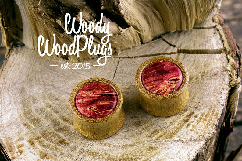 Movingui Holz Plugs mit rotem Holz Inlay Rote Ohrstöpsel | Etsy