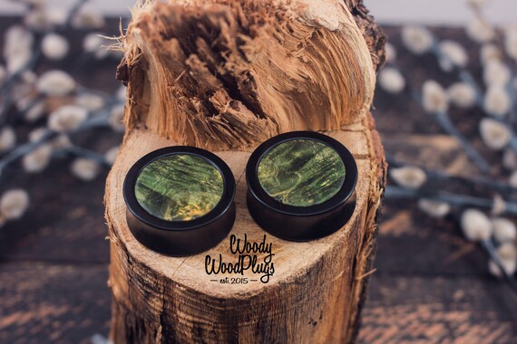 Combined Black Ear Plugs With Green Maple Black and Green Ear