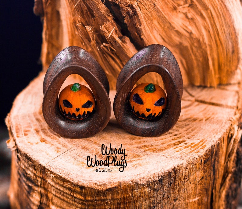 Halloween Pumpkin Ear Plugs and Tunnels Teardrop Wooden Etsy