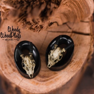 Black Oval Ear Tunnels with Goat Skull - ear gauges with skulls - ear tunnels and gauges 7/8&quot; to 2 inch 22mm 24mm 25mm 26mm 30mm 35mm 40mm