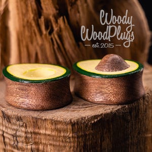 Teardrop Avocado Wood Plugs – Handmade Saddle-Fit Gauges – Organic Body Jewelry – Fun Gift for Stretched Ears 16 to 50mm Vegan Plugs image 3
