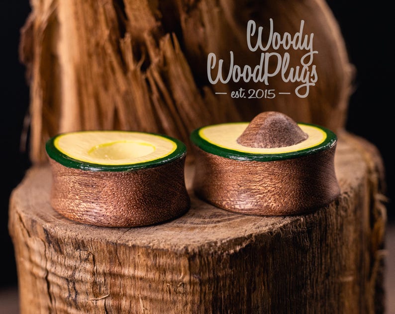 Teardrop Avocado Wood Plugs – Handmade Saddle-Fit Gauges – Organic Body Jewelry – Fun Gift for Stretched Ears 16 to 50mm Vegan Plugs image 3