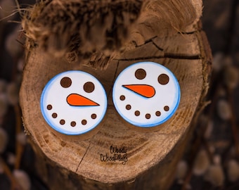 Winter Wood Ear Plugs | Colorful organic wood Snowman gauges | Size 16mm to 50mm | 5/8'' to 2in