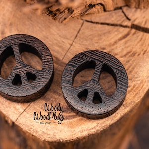 Handmade Peace Rune Ear Plugs – Wood Gauges with Nordic Symbol – Organic Saddle Fit Plugs – Spiritual Gift for Stretched Ears 16 to 50mm