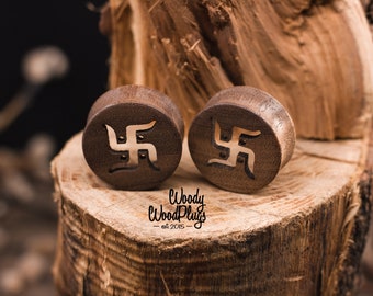 Viking Runes Earrings Wooden Ear Plugs 10mm Norse Rune Earplugs