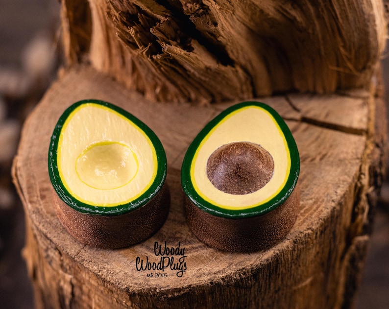 Teardrop Avocado Wood Plugs – Handmade Saddle-Fit Gauges – Organic Body Jewelry – Fun Gift for Stretched Ears 16 to 50mm Vegan Plugs image 5
