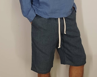 Mens 13'' Linen Long Shorts. Soft 100% Linen fabric