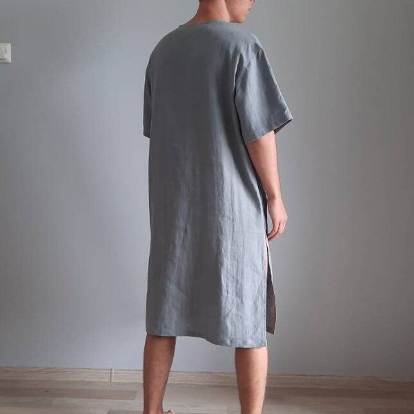 Long linen shirt. Lounge shirt. Nightshirt, Flax Night Shirt. Pajama Shirt