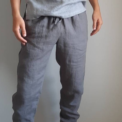 Mens Linen Joggers. Stone Gray Pants. Jogger Pantalon Homme - Etsy