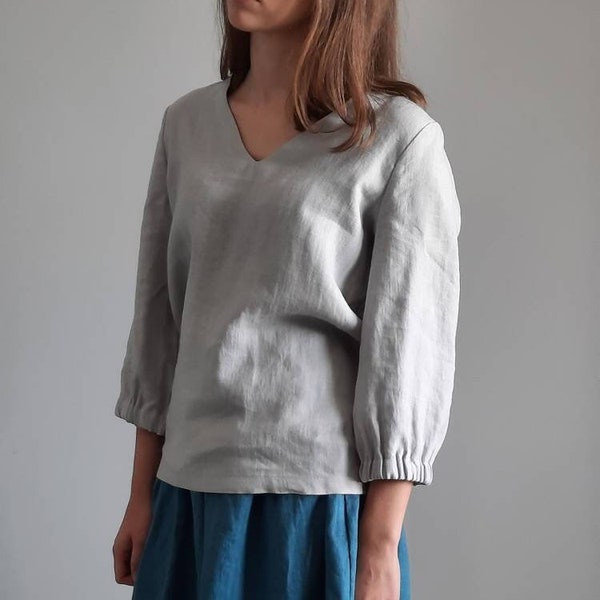 Three Quarter Sleeve Linen Tops for Women - Etsy