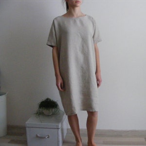 Oversize loose fit linen dress. Beige linen tunic. Linen tunic dress