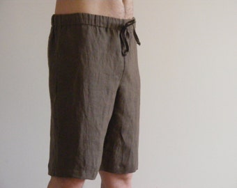 Mens Linen Long Pajama Home Shorts Soft 100% Linen N