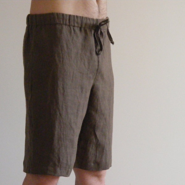Mens Linen Long Pajama Home Shorts Soft 100% Linen N