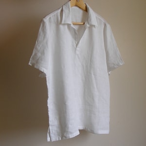 White Linen Popover Shirt. Short Sleeve Linen Shirt Men's - Etsy