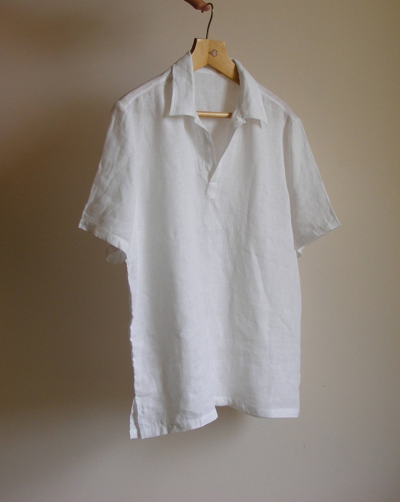 White Linen Popover Shirt. Short Sleeve Linen Shirt Men's Etsy