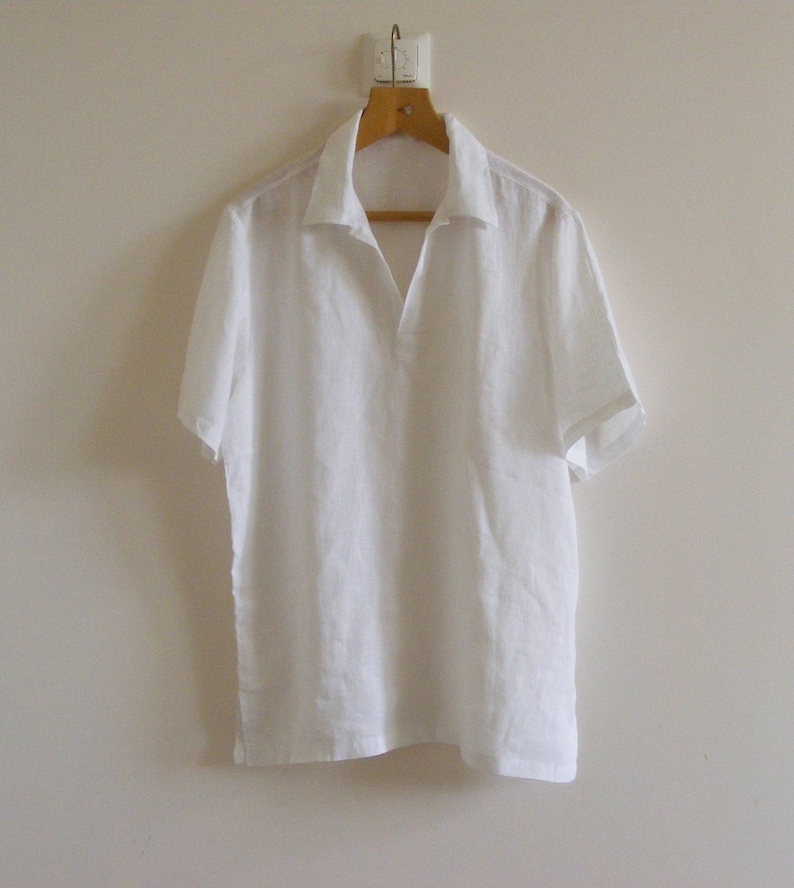 White Linen Popover Shirt. Short Sleeve Linen Shirt Men's | Etsy