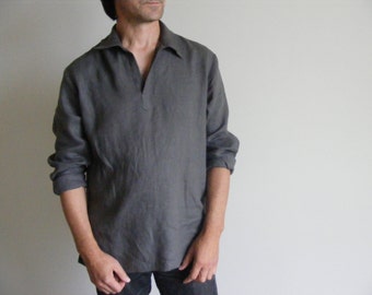 Mens Linen Shirt / Wedding Linen Shirt / Beach Shirt /Yoga Shirt / Pajamas Shirt / Lounge Shirt / Flax Shirt