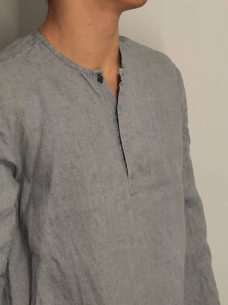 ★COOR★ Linen Wool Blend Long Sleeve Henley Melange Grey CX MUSINSA | COOR Linen Wool Blend Long Sleeve Henley (Melange