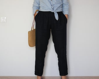 Women's Linen Jogger Pants: Relaxed Fit Drawstring Waist