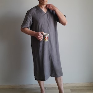 Mens Linen tunic/Nightshirt / Lounge Wear / Flax Night Shirt / Pajama Shirt / man linen shirt / man nightshirt