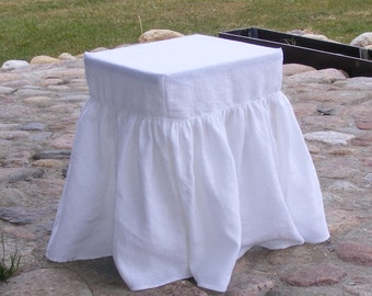 Ruffled Linen Stool Cover: Square Chair Slipcover